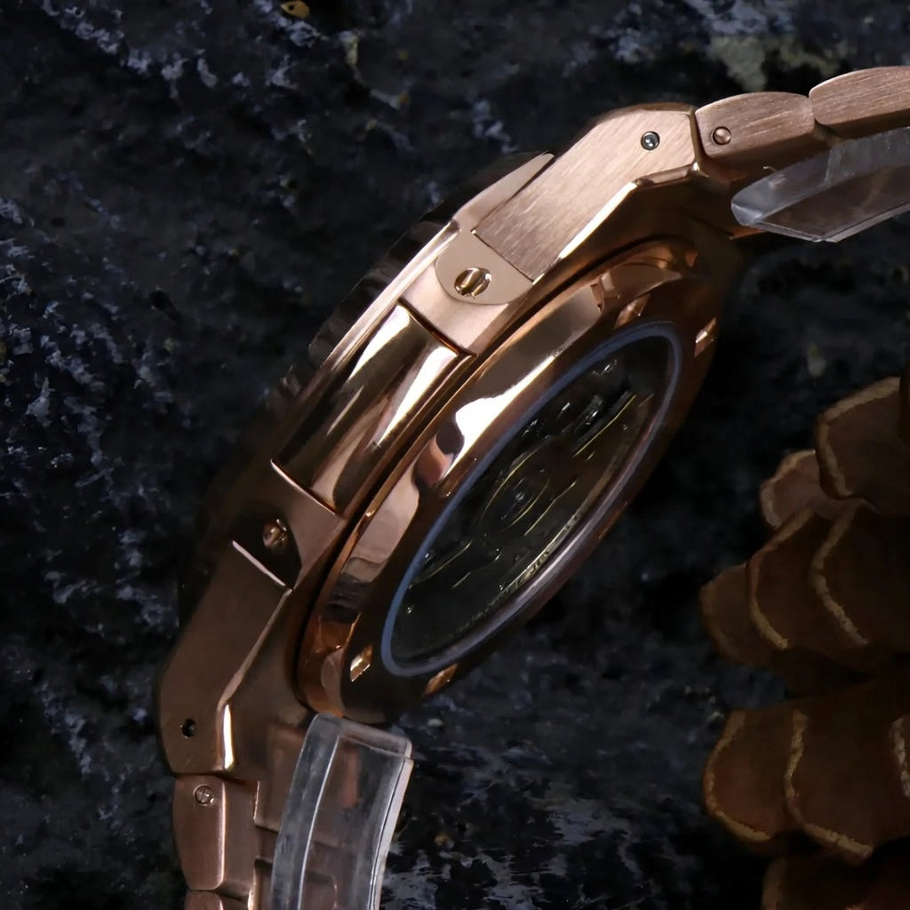 Seiko Mod Nautilus Open Heart - Rosegold - Automatik - Wasserdicht - Neu