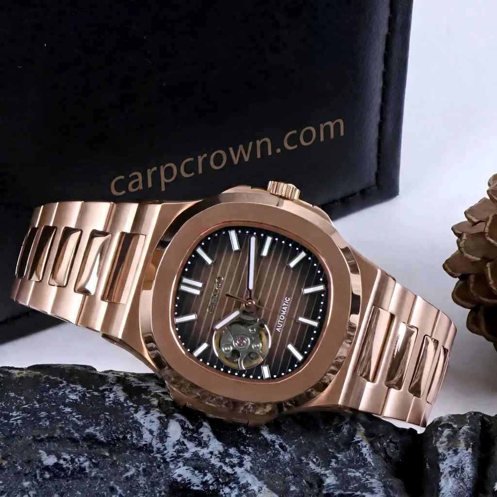 Seiko Mod Nautilus Open Heart - Rosegold - Automatik - Wasserdicht - Neu