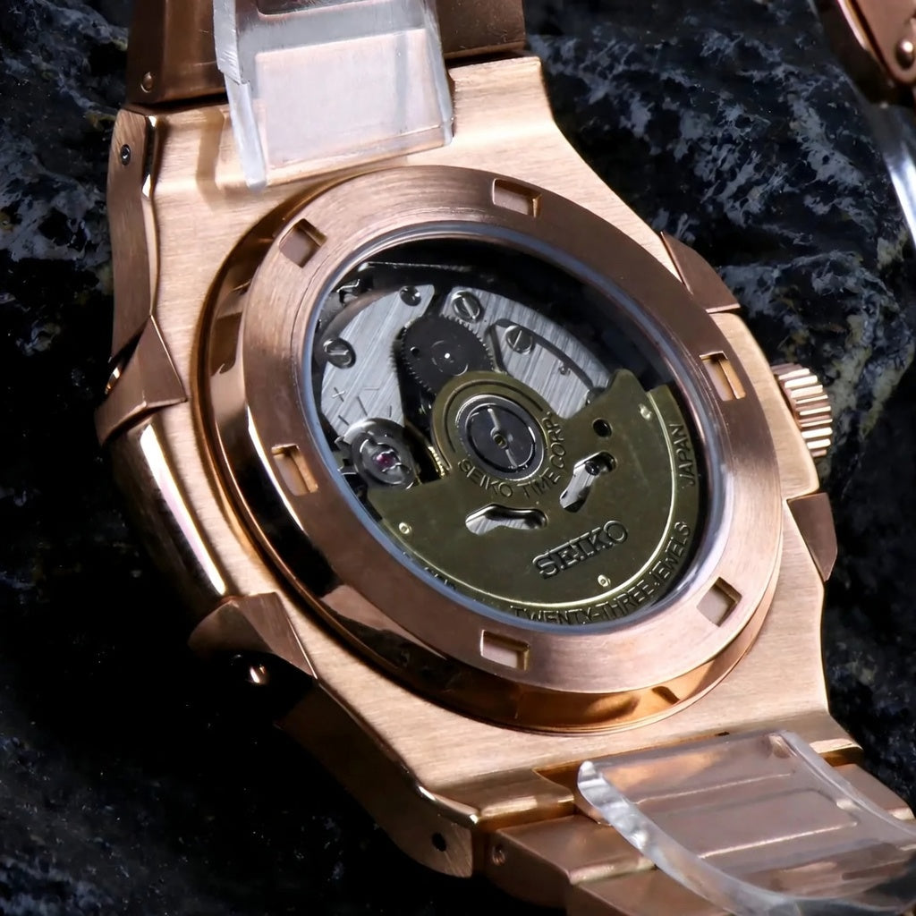Seiko Mod Nautilus Open Heart - Rosegold - Automatik - Wasserdicht - Neu
