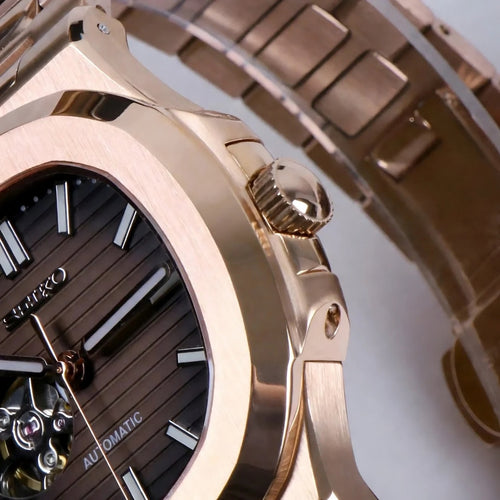 Seiko Mod Nautilus Open Heart - Rosegold - Automatik - Wasserdicht - Neu