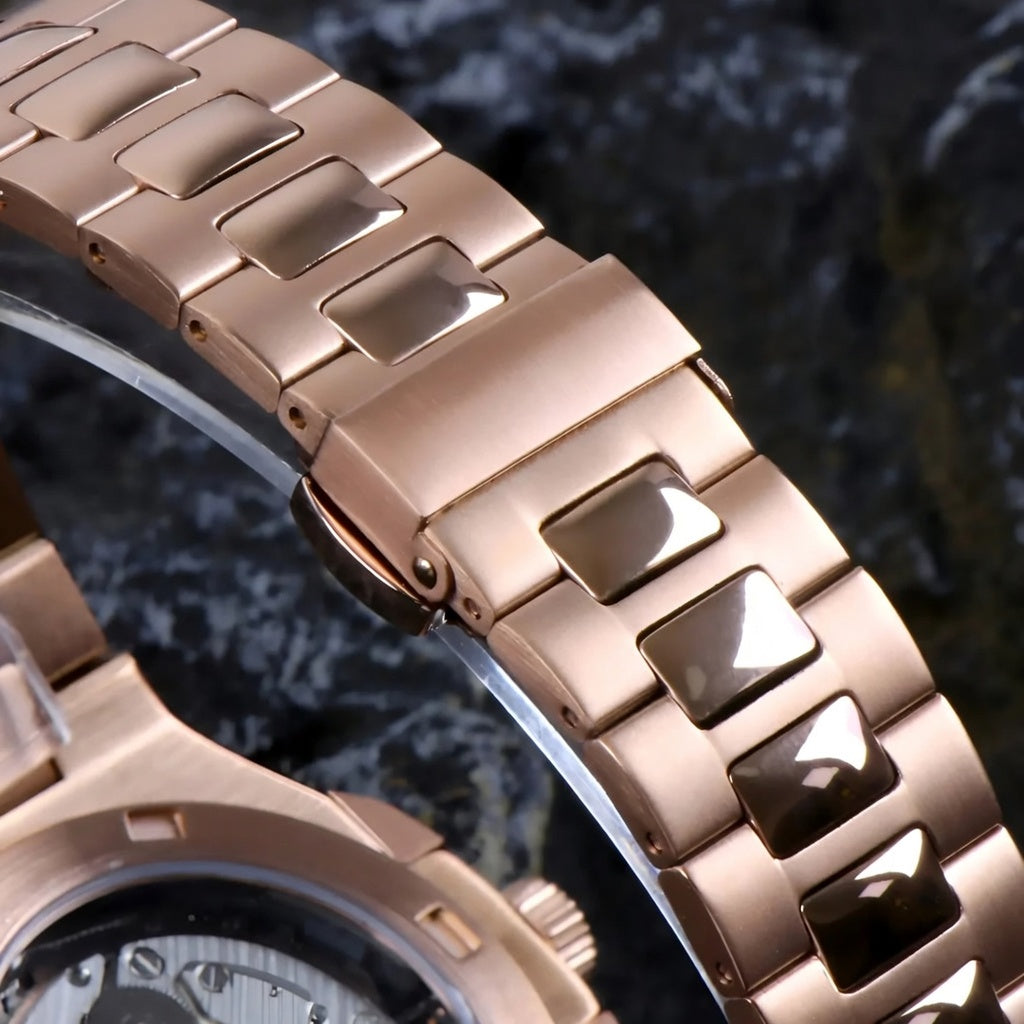 Seiko Mod Nautilus Open Heart - Rosegold - Automatik - Wasserdicht - Neu